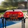  Red Lidded Charcoal BBQ Grill with Trolley - 40x45cm Cooking Area & Wooden Side Tables - Heavy Duty Portable Outdoor Smoker for Family Party