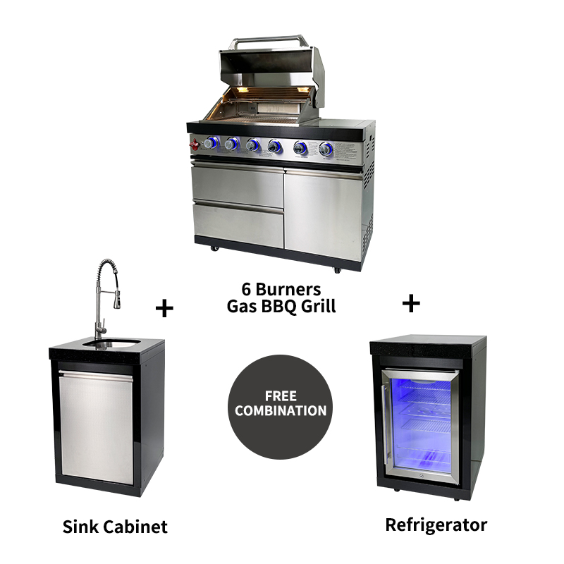 BW411-G 4+1+1 Burner Gas BBQ Grill - 78000 BTU Stainless Steel Grill with Rotisserie