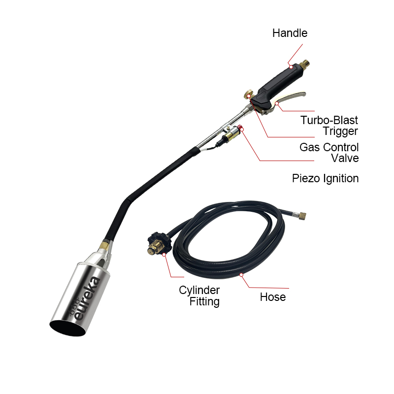 Heavy Duty Propane Weed Burner - 80cm Flame Torch with Piezo Ignition for Gardening, Roofing & Ice Melting - One-Hand Control Design