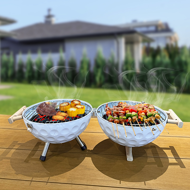 GF14C Golf Ball Shaped Portable Charcoal BBQ Grill - Foldable Camping Grill with Smoker