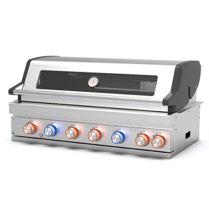 Premium Stainless Steel Built-in Gas Grill with Infrared Rear Burner - 6 Burner Outdoor BBQ Head with Glass View Hood & LED Lights