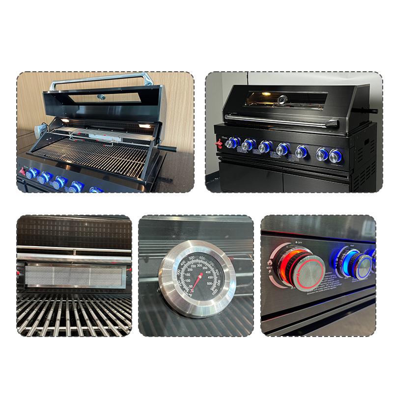 Eureka B-ZH601-1-BG black stainless steel modular outdoor kitchen island, all-in-one BBQ grill cabinet with sink and refrigerator for backyard villa