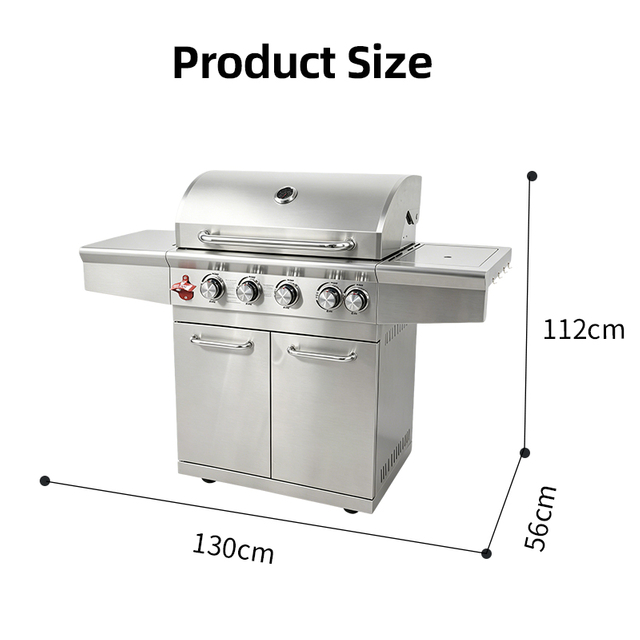 Eureka S401G 4+1 Burner Gas BBQ Grill: 18.3KW High Power #430 Stainless Steel Grill with Side Burner - Professional Wholesale BBQ Manufacturer