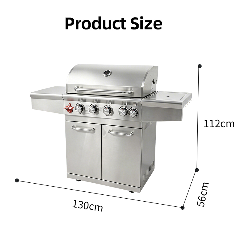 Eureka S401G 4+1 Burner Gas BBQ Grill: 18.3KW High Power #430 Stainless Steel Grill with Side Burner - Professional Wholesale BBQ Manufacturer