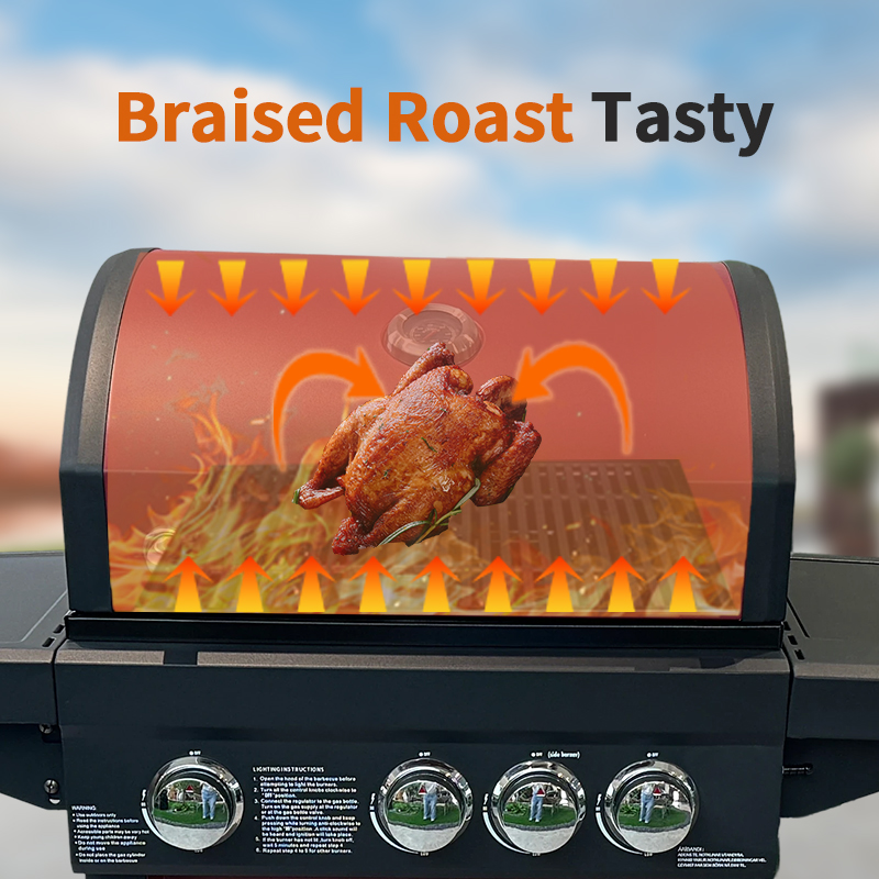 Eureka B-ERT301R 4-Burner Propane Gas Grill Station - 3 Main Burners + Lidded Side Burner - 324 Sq. In. Total Cooking Area with Warming Rack & Storage Cabinet