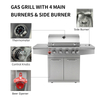 Eureka S401G 4+1 Burner Gas BBQ Grill: 18.3KW High Power #430 Stainless Steel Grill with Side Burner - Professional Wholesale BBQ Manufacturer