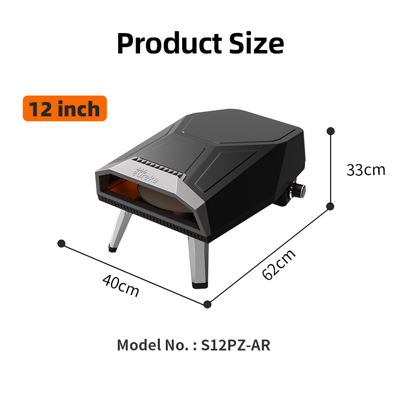 Eureka S12PZ-AR rotating commercial gas pizza oven, 12 inch portable propane outdoor pizza oven with auto rotating stone for mobile food stall