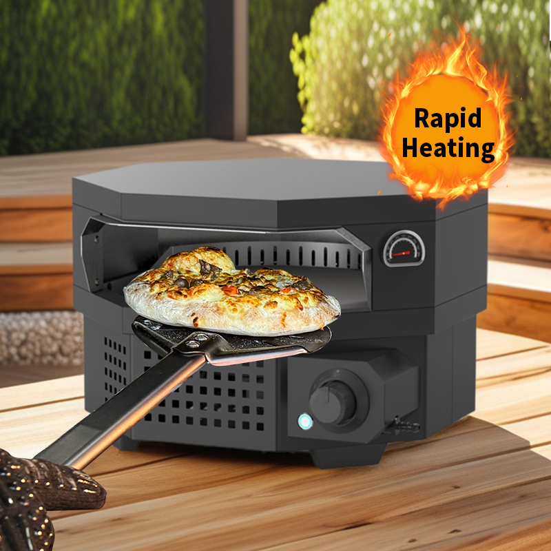 Portable 360° Auto-Rotating Gas Pizza Oven - Reaches 500°C in 15 Mins - Outdoor Pizza Maker with 12" Stone & LED Switch