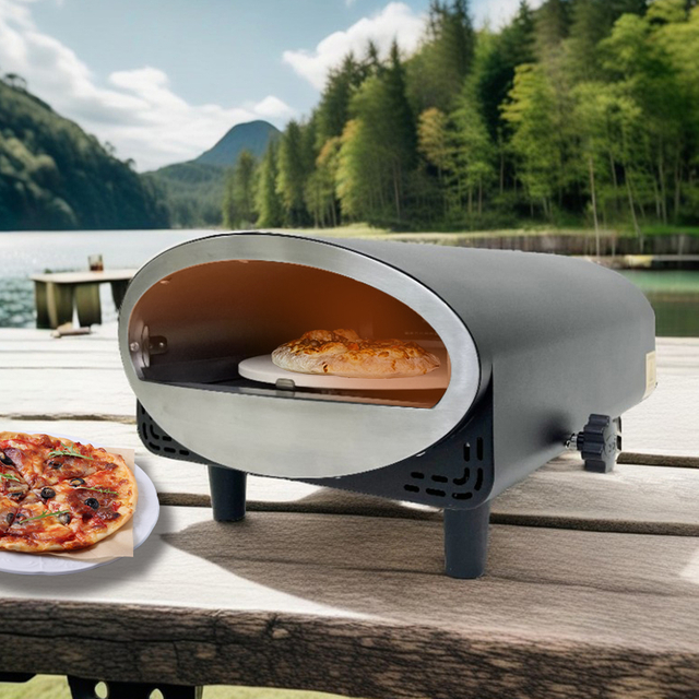 Eureka YT12G-R 12 inch portable propane gas pizza oven, compact tabletop outdoor pizza maker with pizza peel for backyard camping