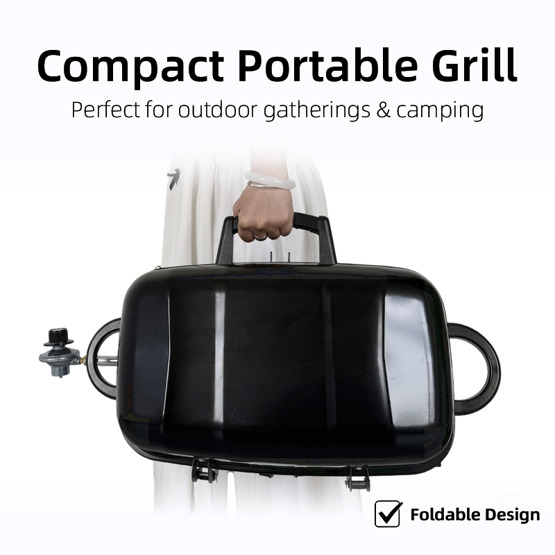 Foldable Propane Gas Grill for Camping & Backyard - 44x27cm Large Cooking Area Portable BBQ with Carrying Handle - Easy to Fold & Clean
