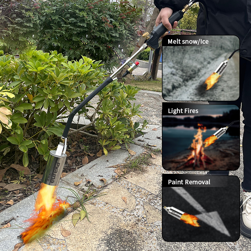 Heavy Duty Propane Weed Burner - 80cm Flame Torch with Piezo Ignition for Gardening, Roofing & Ice Melting - One-Hand Control Design