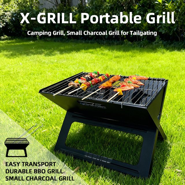 Eureka EY013 X-style foldable notebook charcoal grill, lightweight portable camping picnic barbecue stove with integrated carry handle